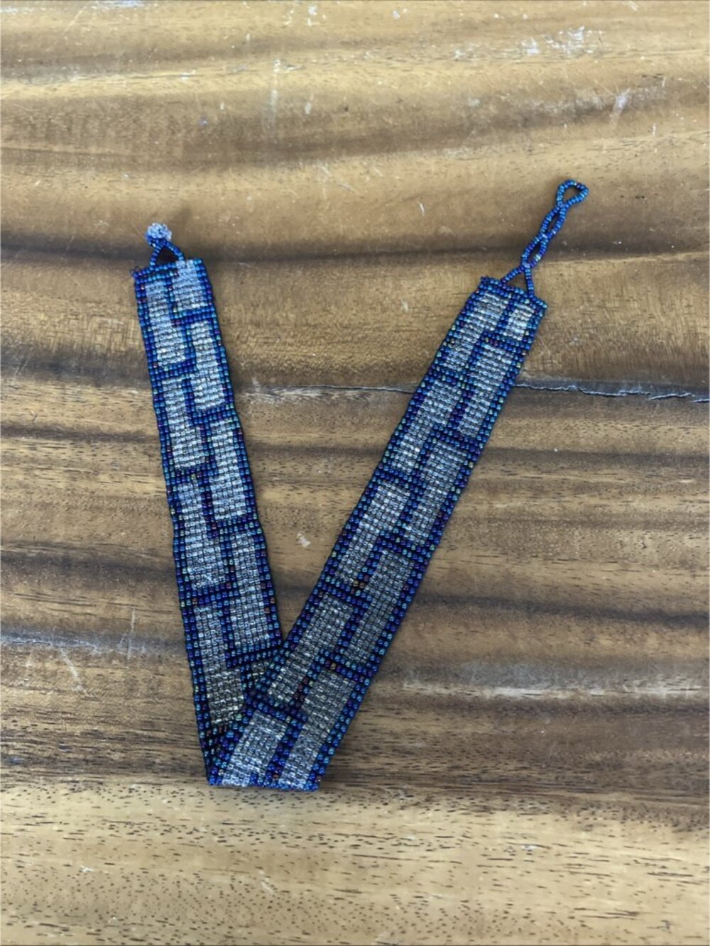Blue Wide Band Glass Bead Tribal Bracelet 12"